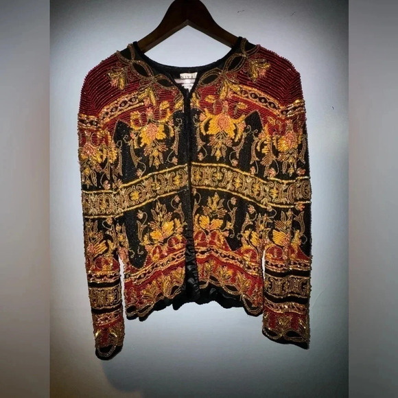 Niteline by Della Roufogala women’s red black gold beaded jacket Size M vintage‎ - Picture 1 of 5